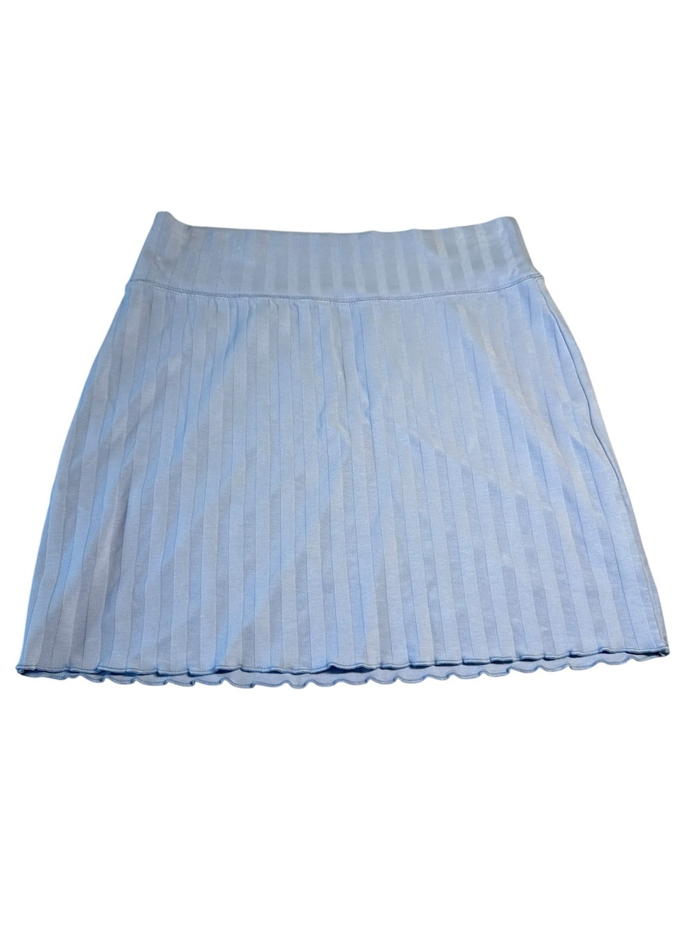 aerie Pale Blue Ribbed A-Line Midi Skirt with Scalloped Edge‎
